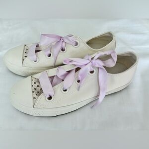 Converse All Star Cream Sneakers with Lavender Satin Laces